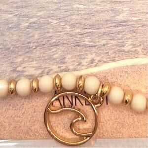 Coastal Wave Charm White& Gold Beads Anklet Lobster Clasp